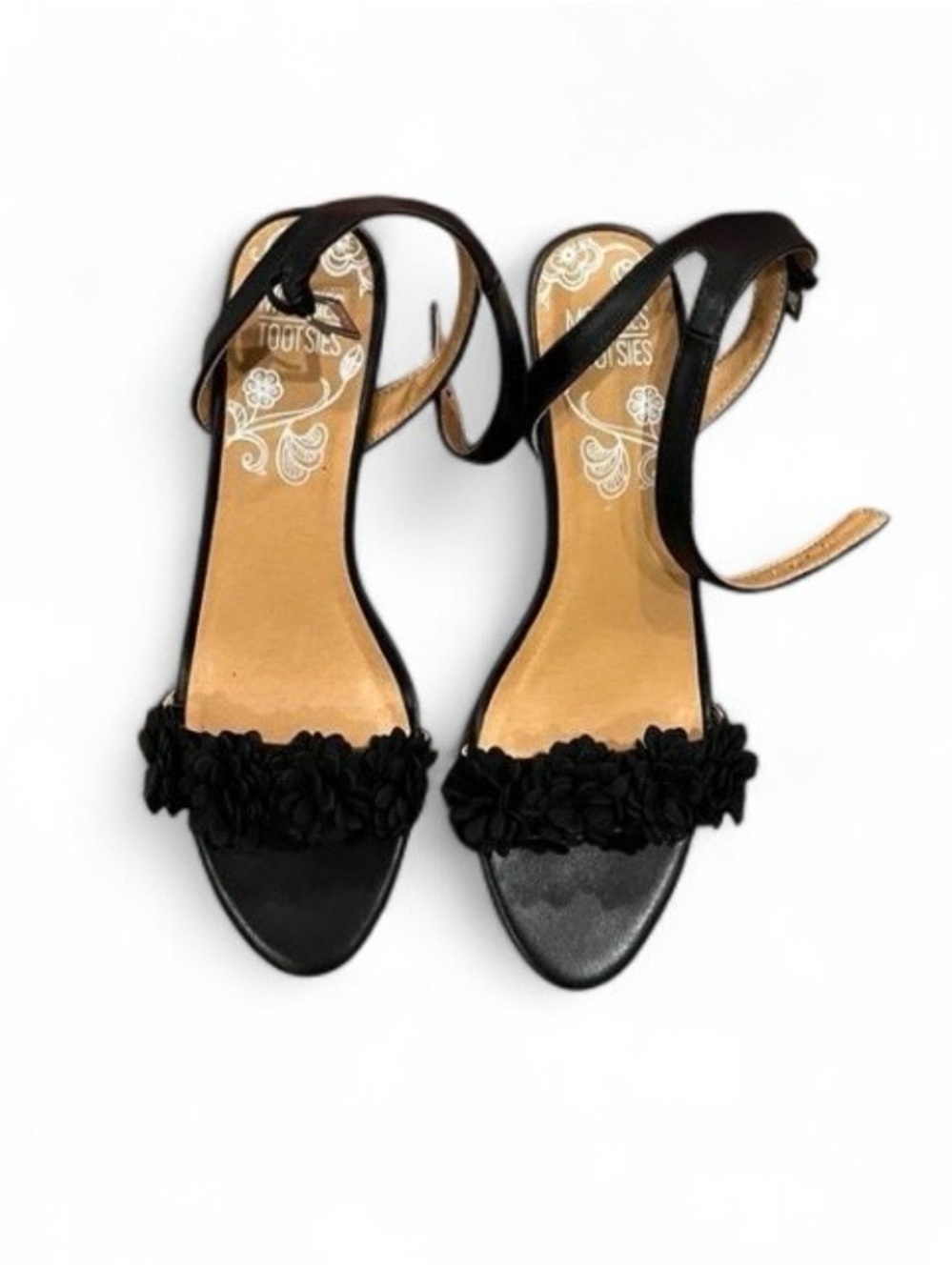 Black Floral Strap Heel Sandals for Women